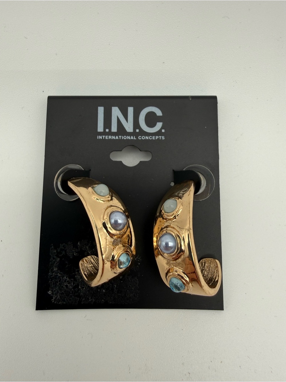 INC International Concepts Gold-Tone Hoop Earrings with Blue and Pearl Accents